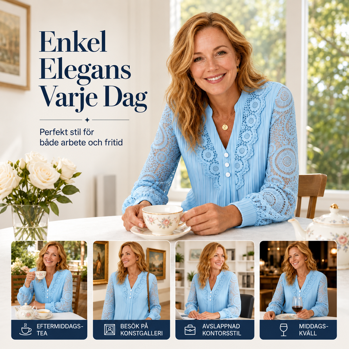 🔥🎁Nyhet 50 % RABATT🔥Långärmad topp med V-ringning och spetsinlägg för damer