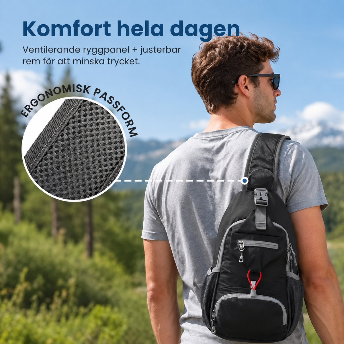 🎒 50 % RABATT! ✨ Slingväska för män – flera fickor, vattenavvisande, ventilerande rygg 🌦️