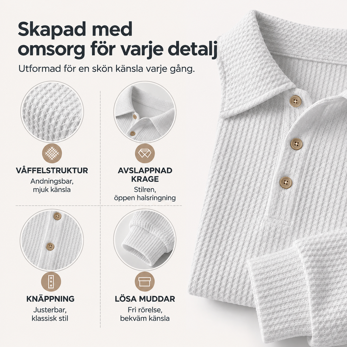 Mjuk Waffelstickad Tröja med Krage – Andas Material, Löst Sitty, Perfekt för Hösten