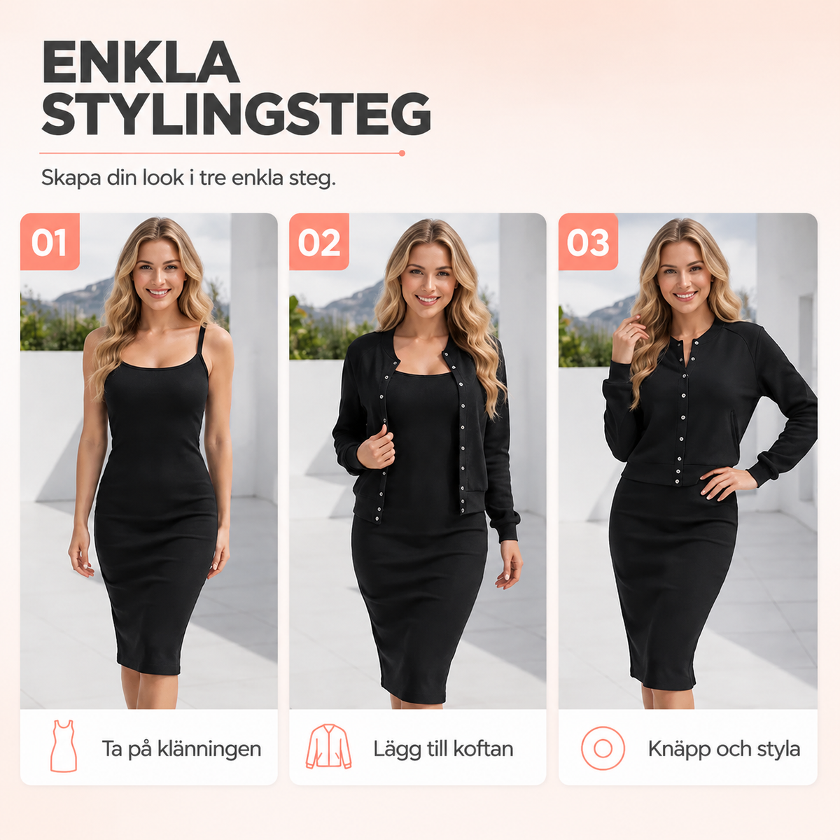 Elegant set med camisoleklänning och kort jacka för damer