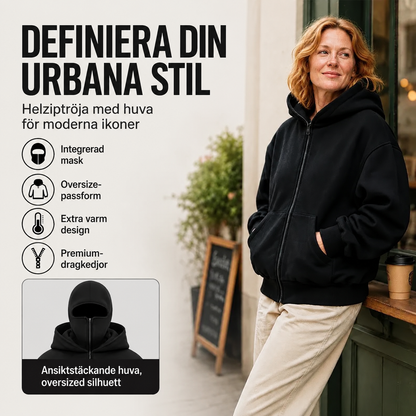 Herrtröja med dragkedja och dubbel huva