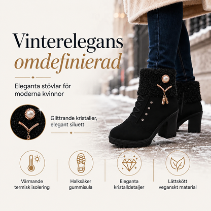 HET REA! Eleganta Svarta Vinterstövlar med Klack - Varma, Halkskyddade & Vattentåliga