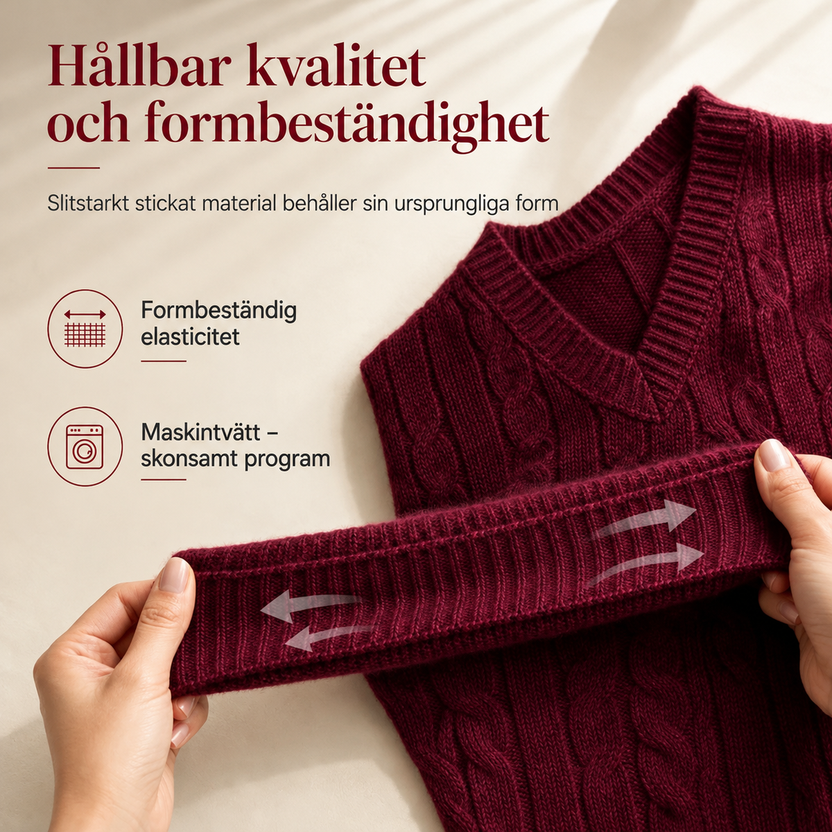 Stickad tröja med flätmönster och V-ringning för dam – långärmad, mjuk och varm
