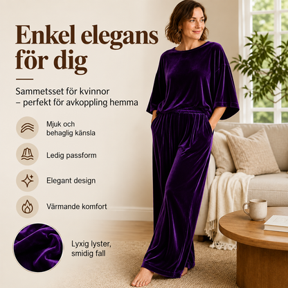 Set med halvärmad topp i sammet och byxor med vida ben för damer