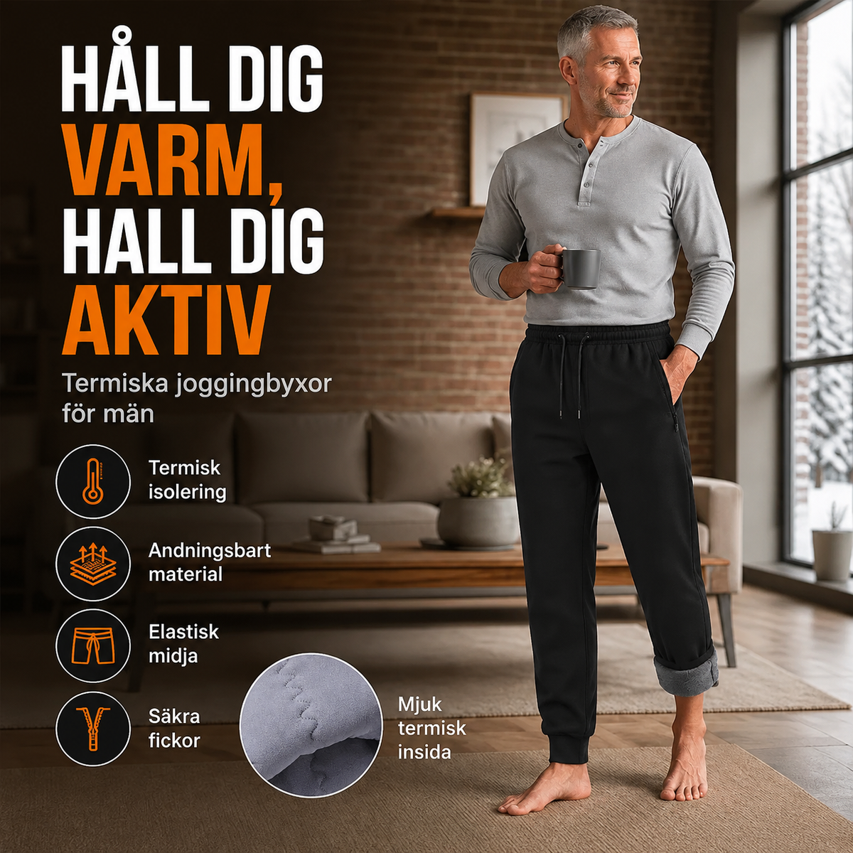 Vindtäta, vadderade termobyxor för män