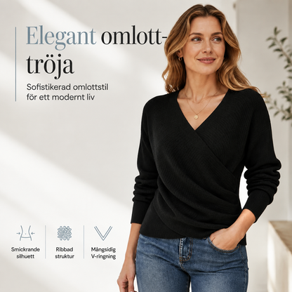 Slimmande Wrap Tröja med V-ringning - Mjuk Ribbad Stickad Topp för Dam