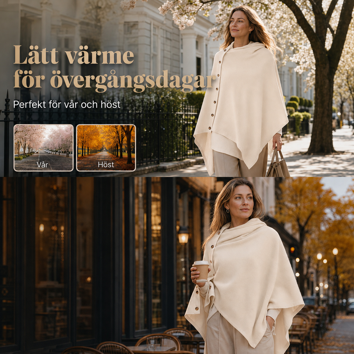Nya ankomster📦🍂Stilfull poncho med sidoknappar för kvinnor