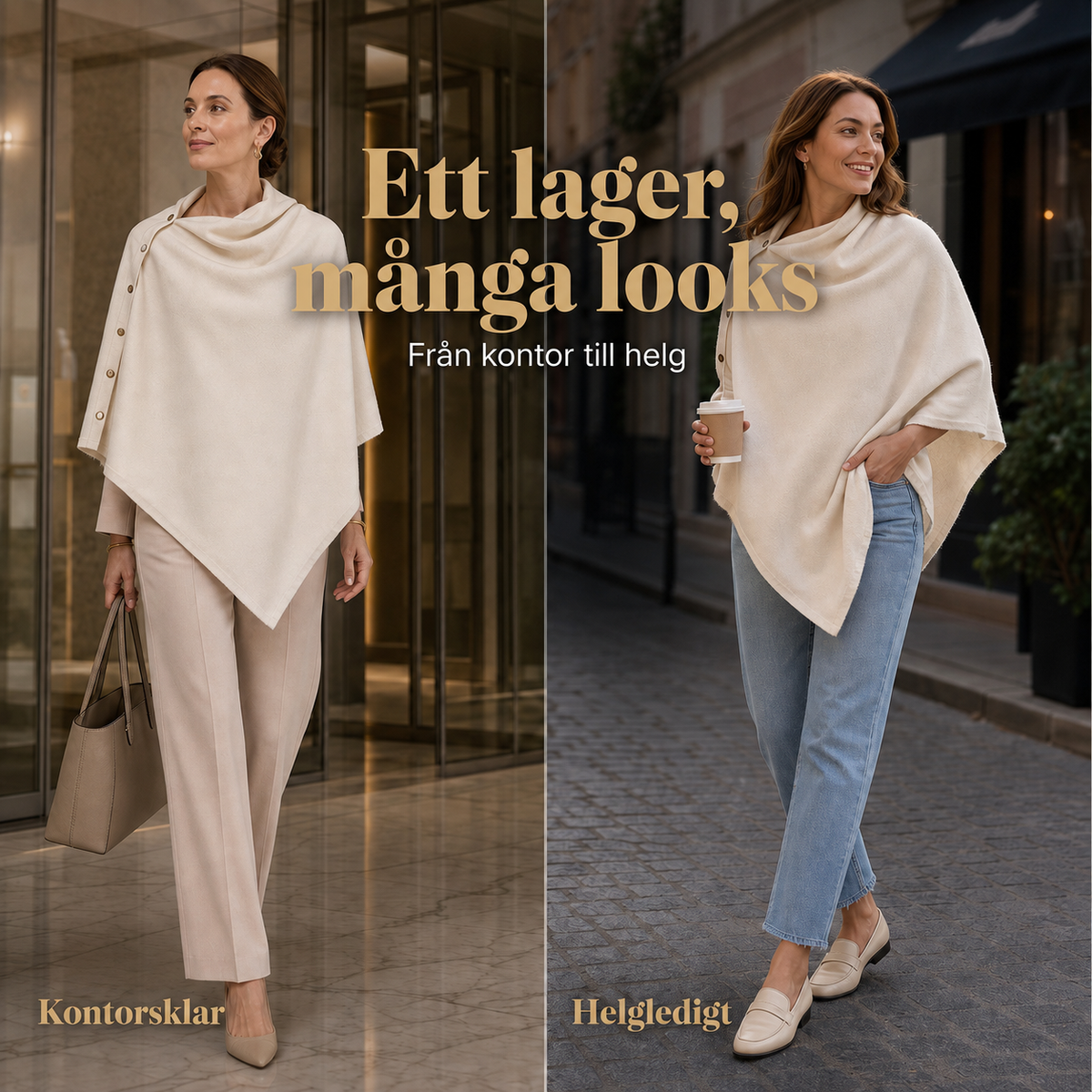 Nya ankomster📦🍂Stilfull poncho med sidoknappar för kvinnor