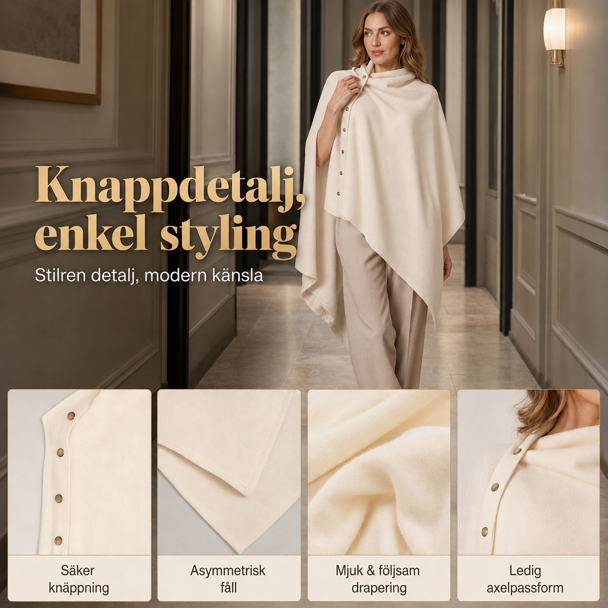 Nya ankomster📦🍂Stilfull poncho med sidoknappar för kvinnor