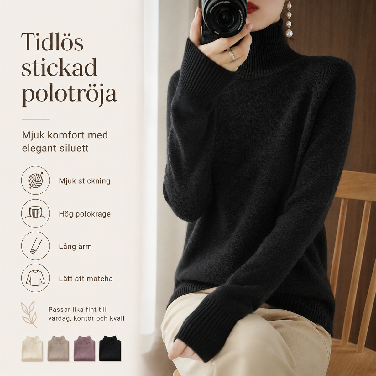🍂Nya höstnyheter|Mjuk Stickad Polotröja för Dam – Elegant Varm Tröja för Höst & Vinter