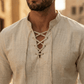 🔥HOT SALE🔥Men's Vintage V-neck T-shirt Linen Pirate Medieval Viking Gothic Tops Shirts Long Sleeved