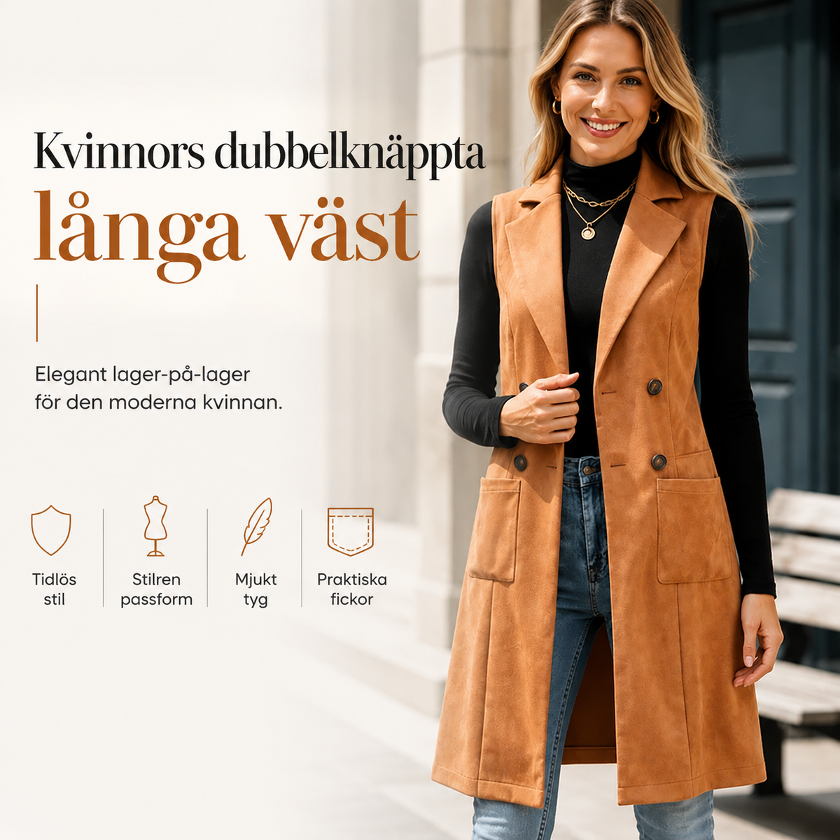 Elegant lång väst för kvinnor – Perfekt lager-på-lager i höst 🍂