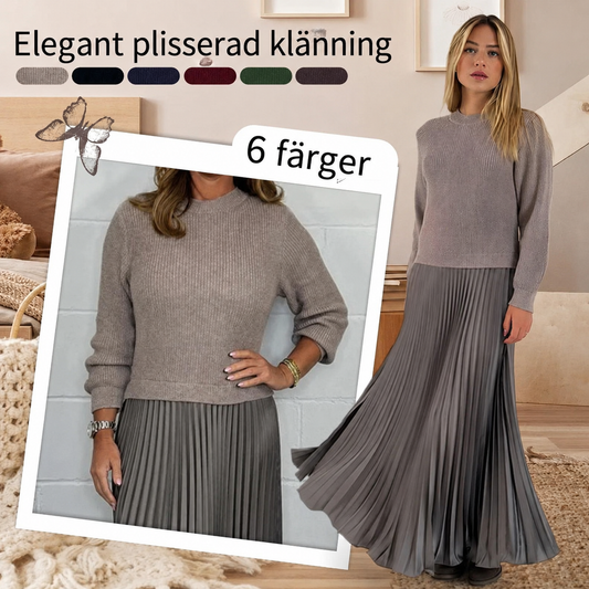 ❄️Tidsbegränsad kampanj 50% rabatt💕Enfärgad långärmad tröja och plisserad klänning för damer