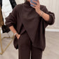 🔥 50 % RABATT! NYHET! Kvinnligt 2-delat set – asymmetrisk tröja + vida byxor, lös passform och mjukt tyg, extremt bekvämt 👚✨