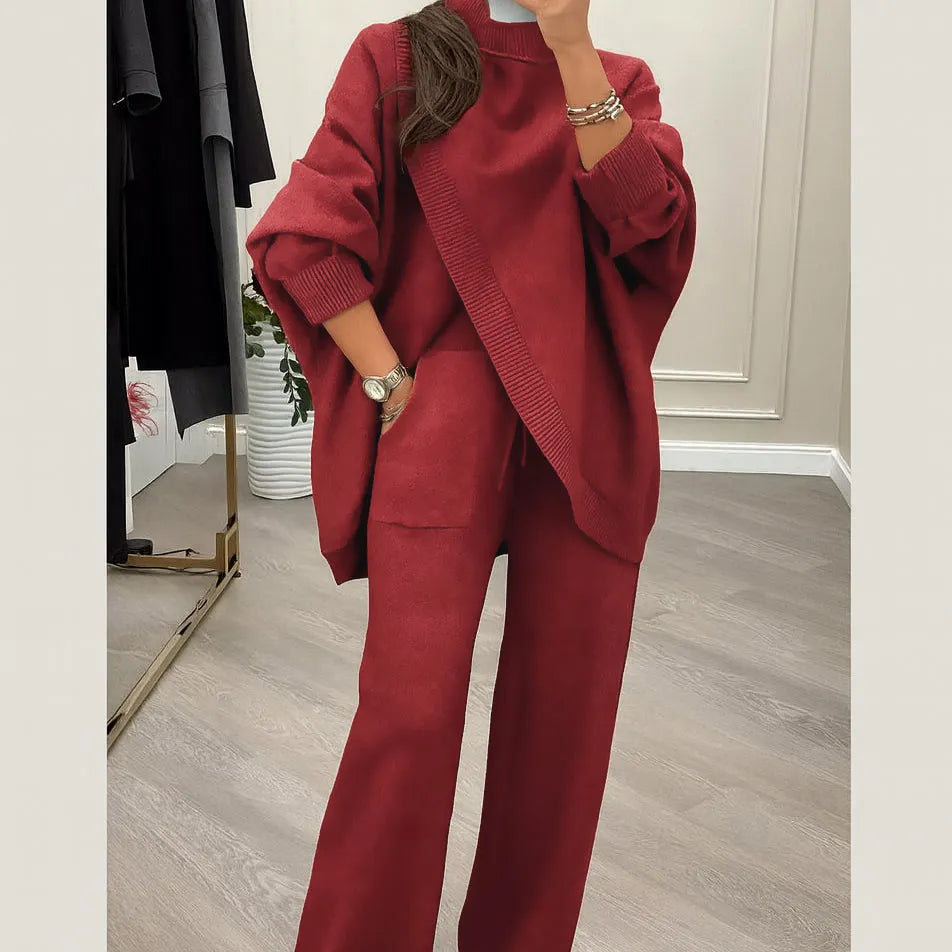 🔥 50 % RABATT! NYHET! Kvinnligt 2-delat set – asymmetrisk tröja + vida byxor, lös passform och mjukt tyg, extremt bekvämt 👚✨