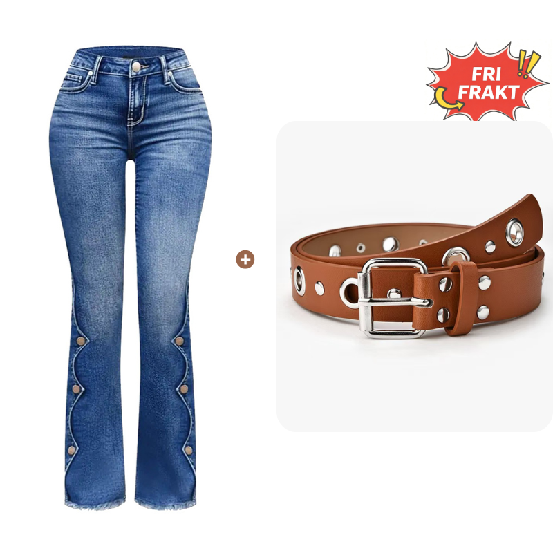 🔥50% rabatt!⏰Sista dagen på rean 💃Damernas högmidjade slitna bootcut-jeans