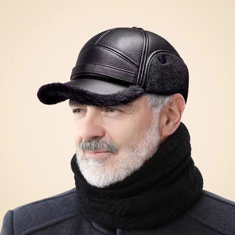 🎩🧢🐂 Ny vintermössa för män i fårskinn med platt topp och öronskydd