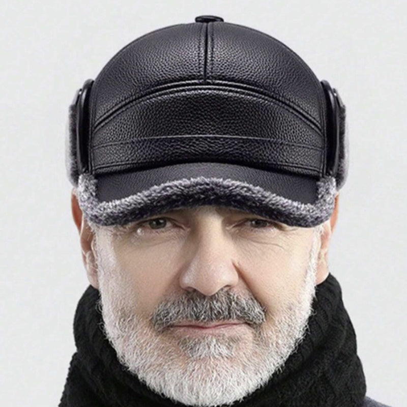 🎩🧢🐂 Ny vintermössa för män i fårskinn med platt topp och öronskydd