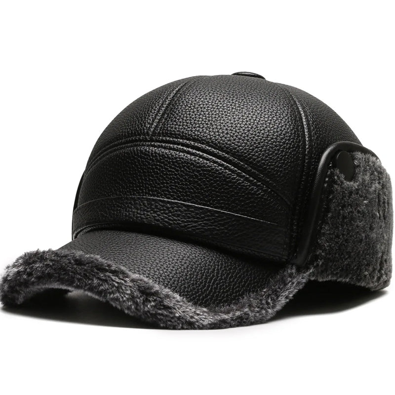 🎩🧢🐂 Ny vintermössa för män i fårskinn med platt topp och öronskydd