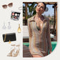 Bondi Beach Knit Colorful Wave Print Long Sleeve Vacation Maxi Dress