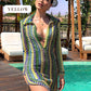 Bondi Beach Knit Colorful Wave Print Long Sleeve Vacation Maxi Dress