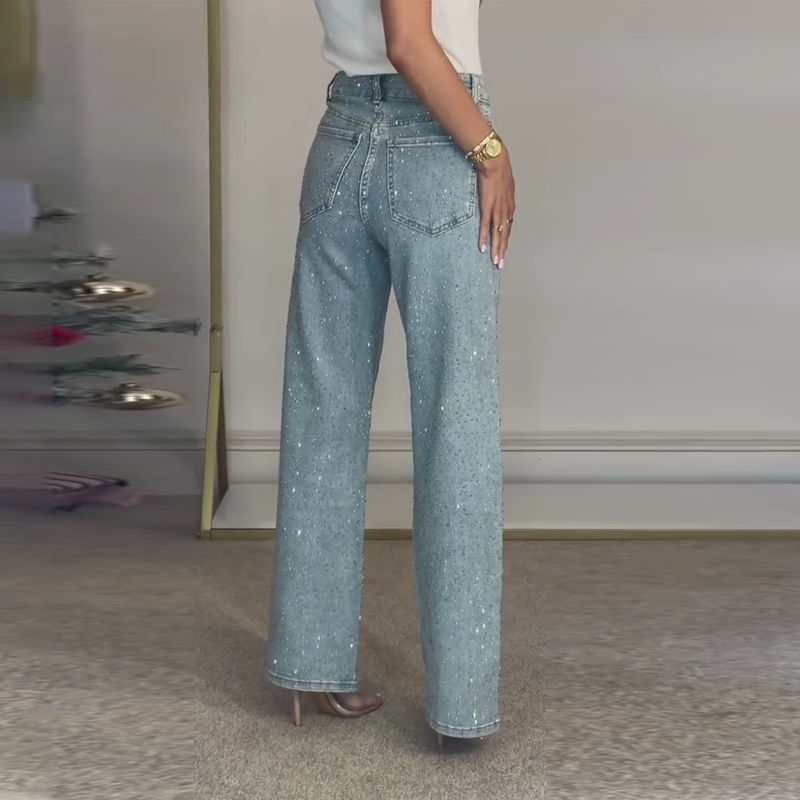 🔥Jeans med strassdetaljer och raka ben