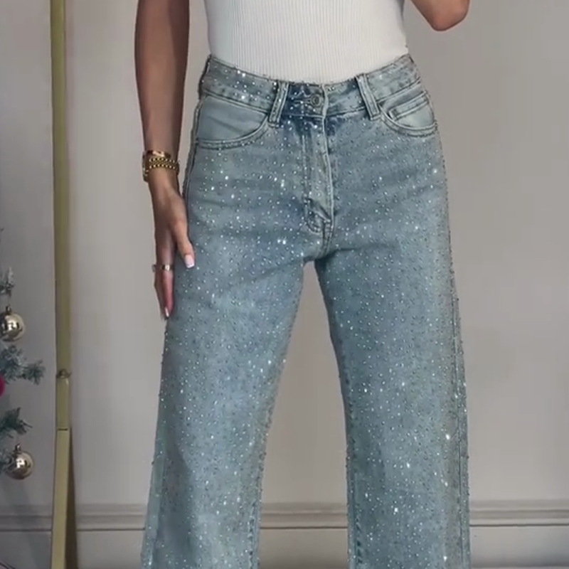 🔥Jeans med strassdetaljer och raka ben