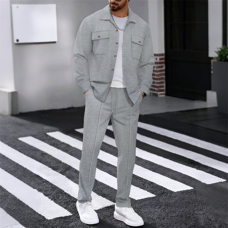 🧥 👖 | Herr Våffelmönster Set – Jacka & Byxor med Knappar