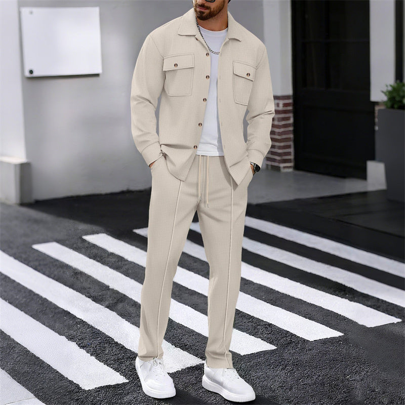 🧥 👖 | Herr Våffelmönster Set – Jacka & Byxor med Knappar