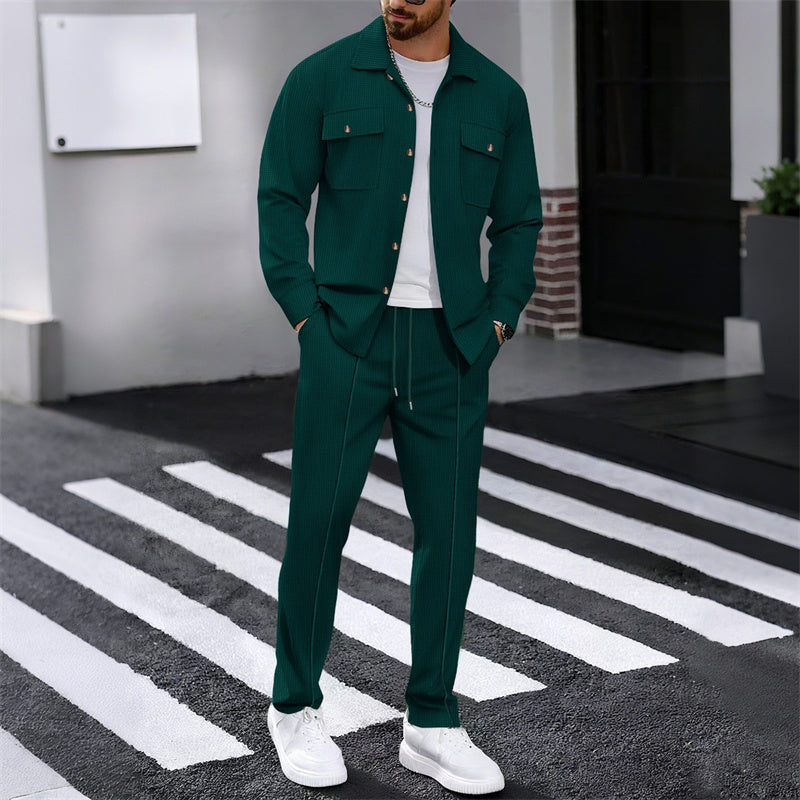 🧥 👖 | Herr Våffelmönster Set – Jacka & Byxor med Knappar
