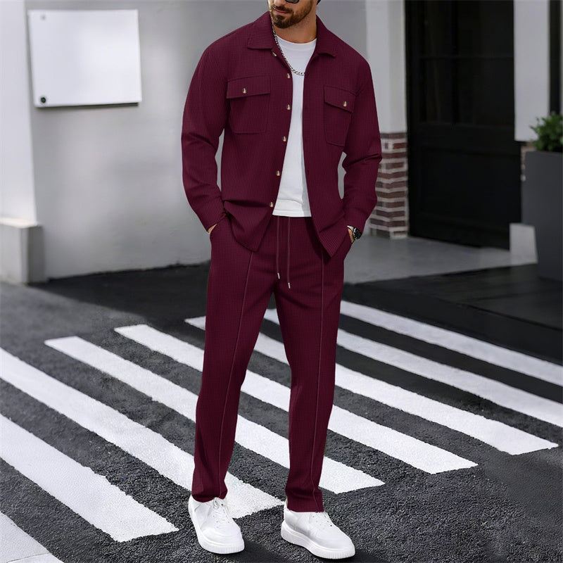 🧥 👖 | Herr Våffelmönster Set – Jacka & Byxor med Knappar