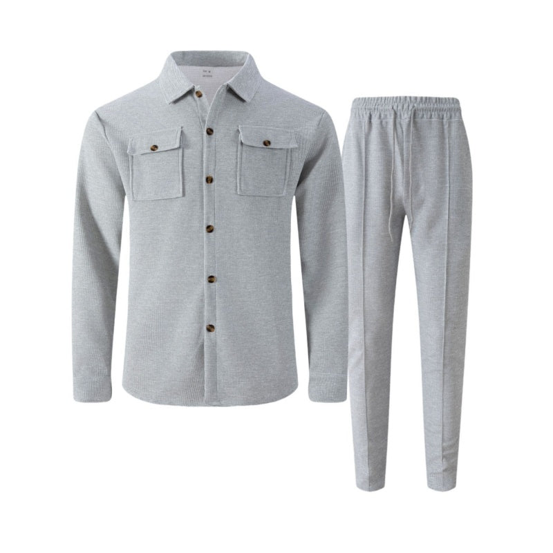 🧥 👖 | Herr Våffelmönster Set – Jacka & Byxor med Knappar