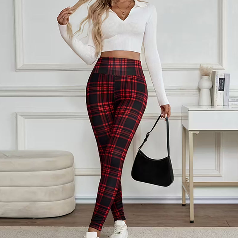 Rutiga leggings för damer – mjuka, stretchiga och snygga vinterplagg 🧣