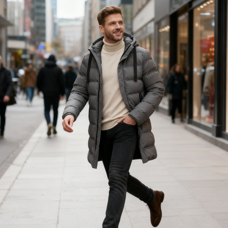 ✈️Fri frakt🔈🔈Vinternyttiga produkter - 50% RABATT❄️Medellång dunjacka med huva för män