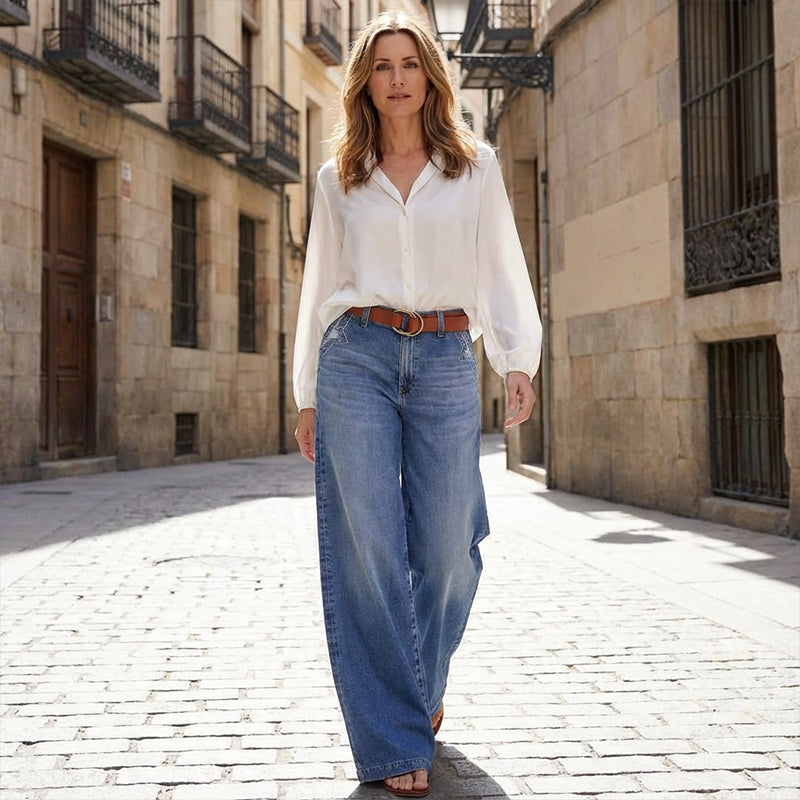 ⏳Begränsad tid 50% rabatt⏰Kvinnors vintage högmidjade breda jeans👖