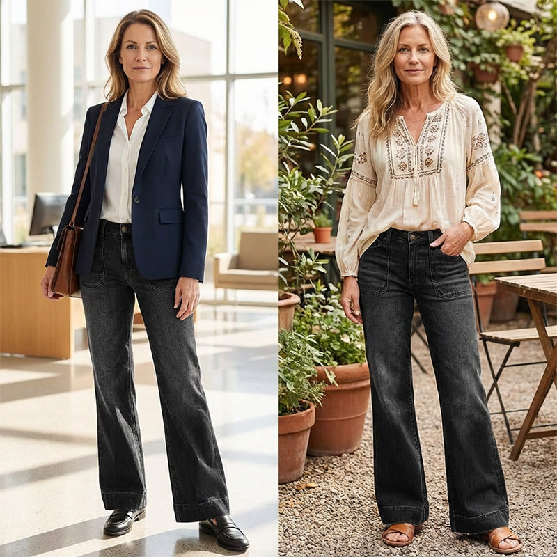 🎁Nya Tillskott 2026 – 👖50% Rabatt💥Retro Flare Jeans för Kvinnor med Fickor
