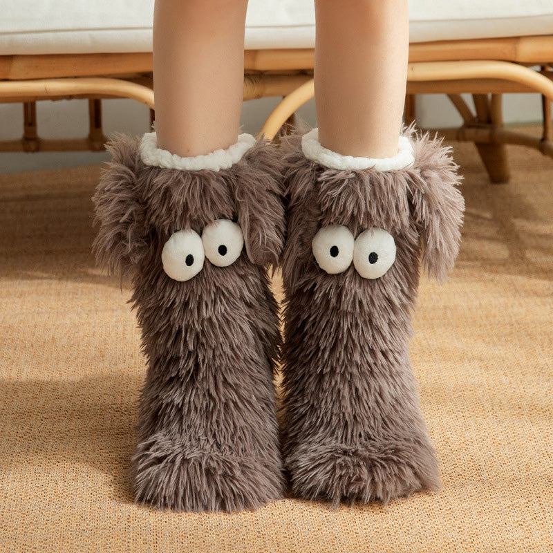 🧦💥Dam plysch‑toffelstrumpor – Tjock fleecefodrade halkfria golvstrumpor, perfekta för hemmabruk på vintern ✨