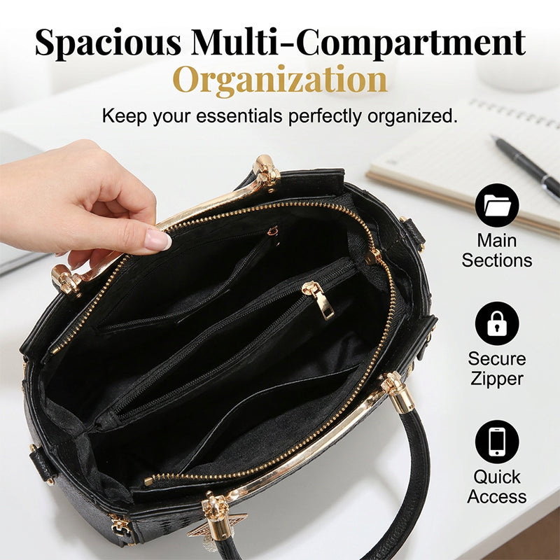 👜 50% RABATT NU! ✨ Dam Handväska med Topphandtag – V-sömnad, Guldbeslag & Flera Fack – Elegant & Rymlig för Arbete, Shopping eller Utekväll 💼