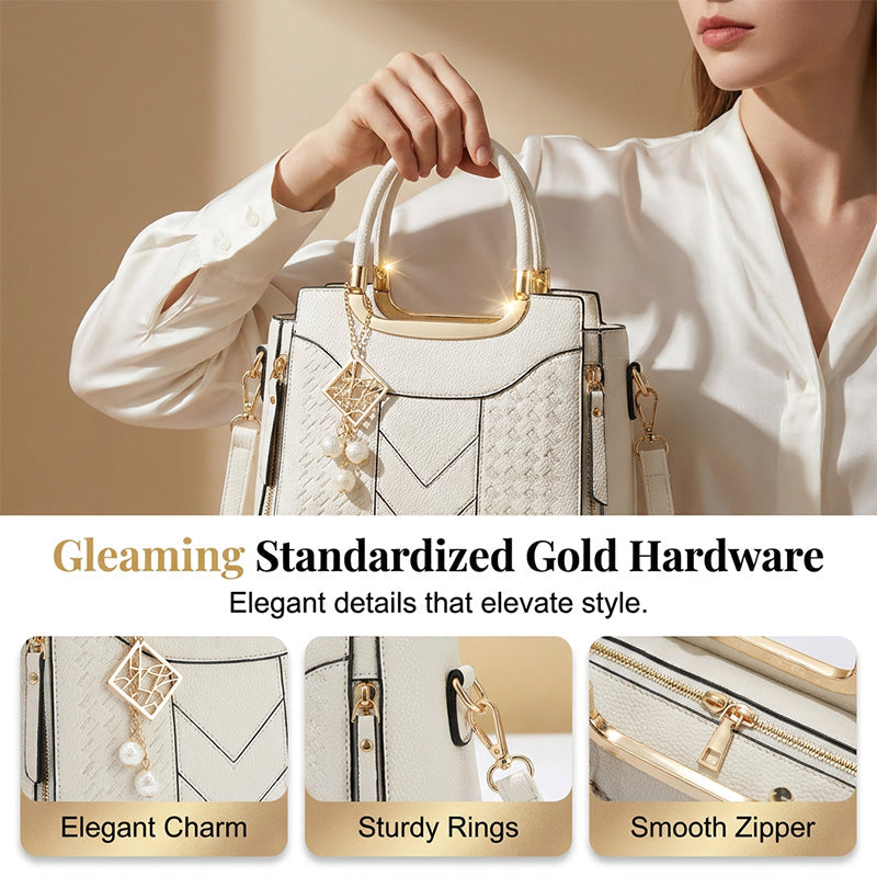 👜 50% RABATT NU! ✨ Dam Handväska med Topphandtag – V-sömnad, Guldbeslag & Flera Fack – Elegant & Rymlig för Arbete, Shopping eller Utekväll 💼