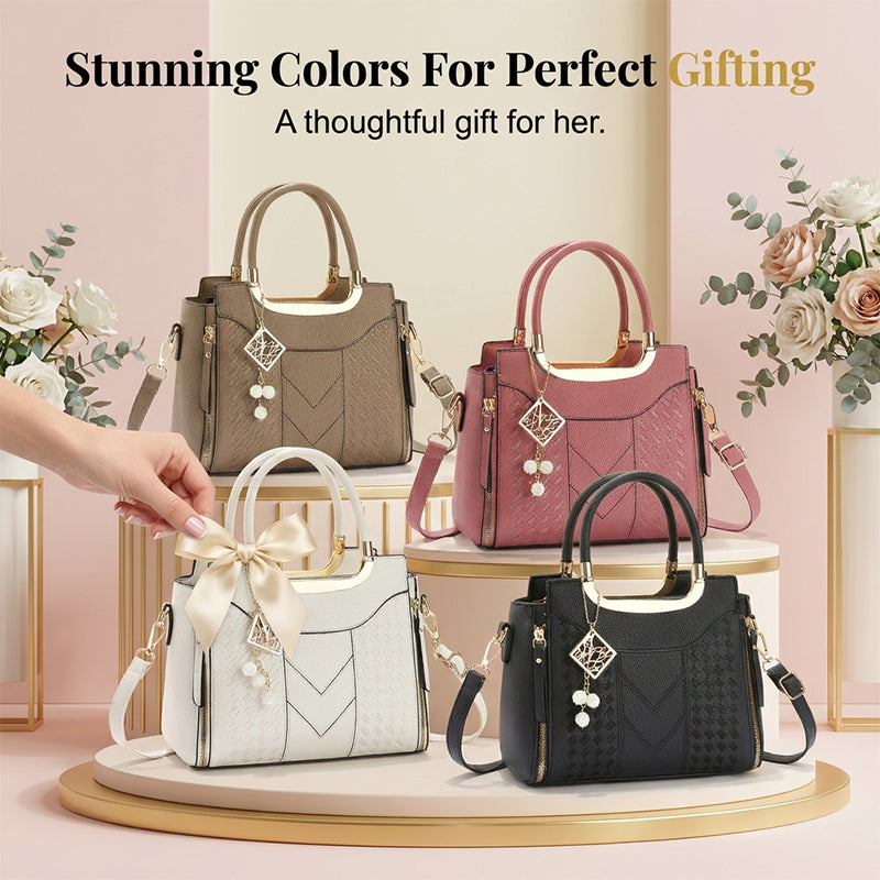 👜 50% RABATT NU! ✨ Dam Handväska med Topphandtag – V-sömnad, Guldbeslag & Flera Fack – Elegant & Rymlig för Arbete, Shopping eller Utekväll 💼