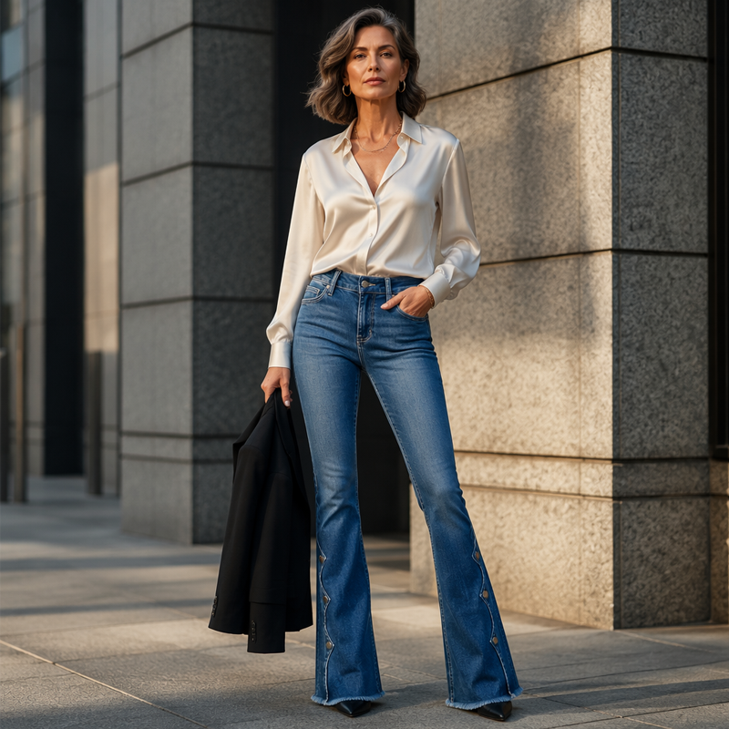 🔥50% rabatt!⏰Sista dagen på rean 💃Damernas högmidjade slitna bootcut-jeans