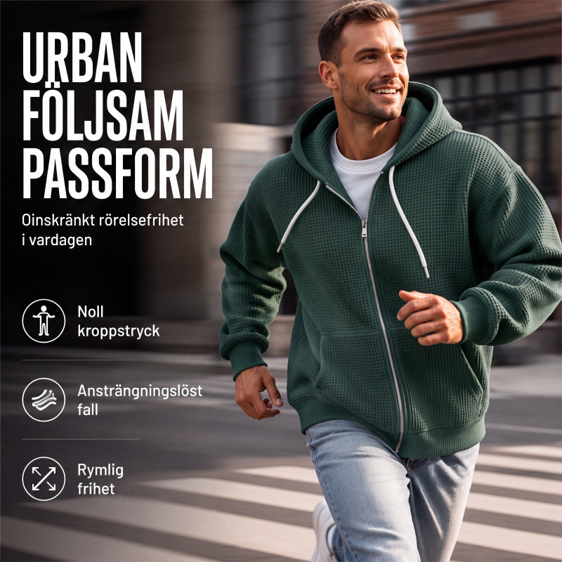 Bästsäljare🔥 🧥 Våffelstickad hoodie med hel dragkedja – oversize-passform för urban streetwear
