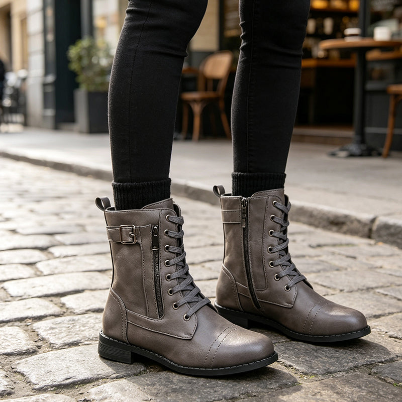 Nyhet✨👢 Martin-stövlar för damer med rund tå och tjock klack
