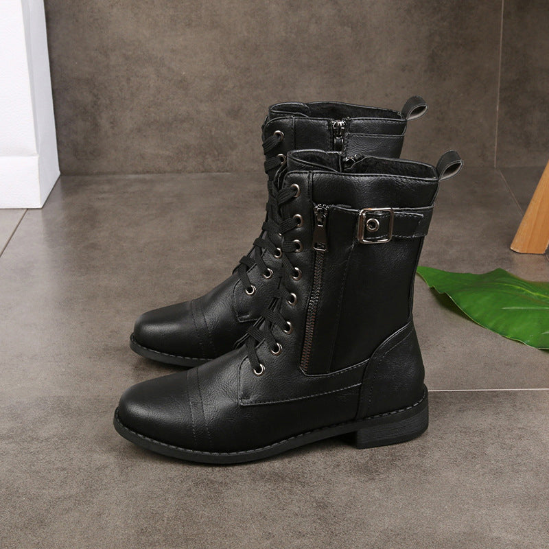 Nyhet✨👢 Martin-stövlar för damer med rund tå och tjock klack