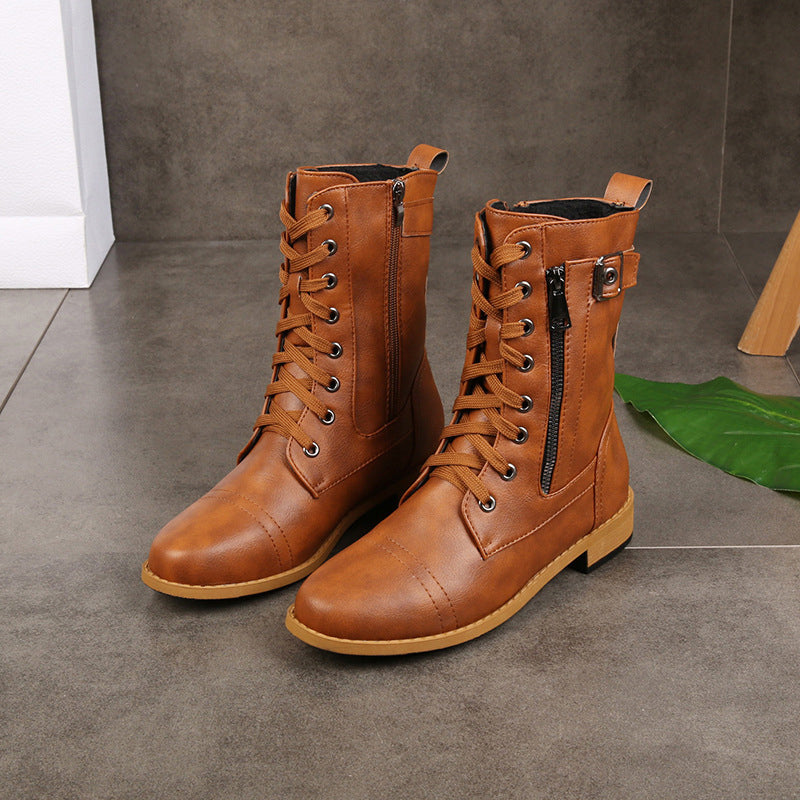 Nyhet✨👢 Martin-stövlar för damer med rund tå och tjock klack