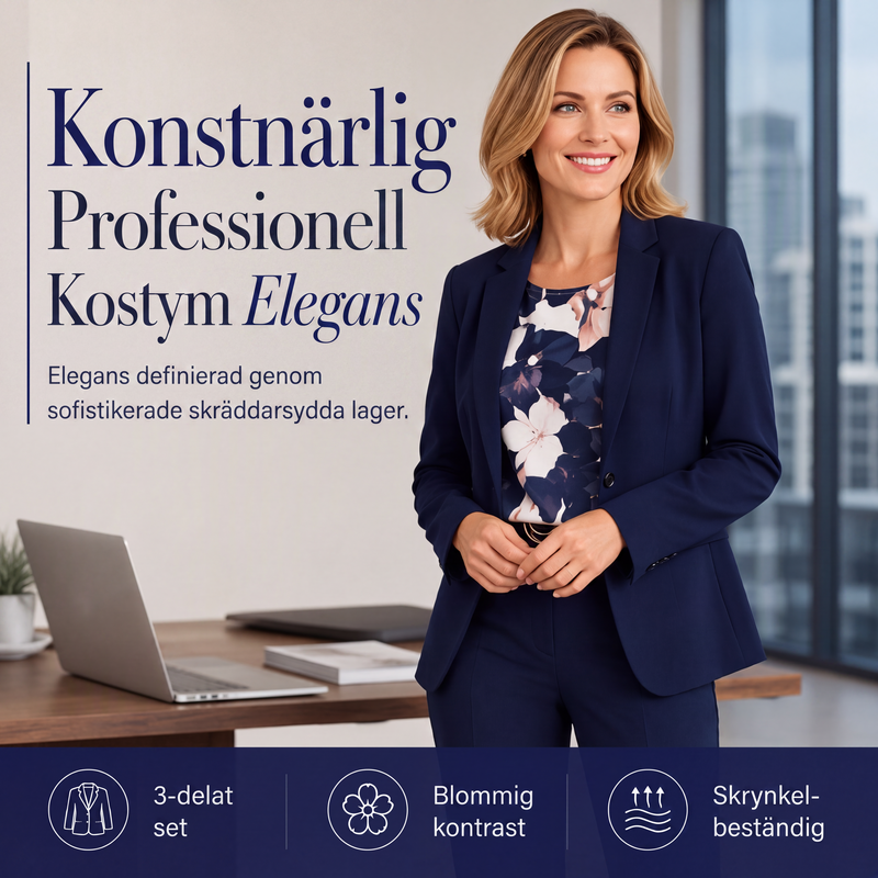 Nyhet✨ 🌸 Konstnärlig kavaj med matchande byxor – professionell stil med mjuk blomsterdetalj