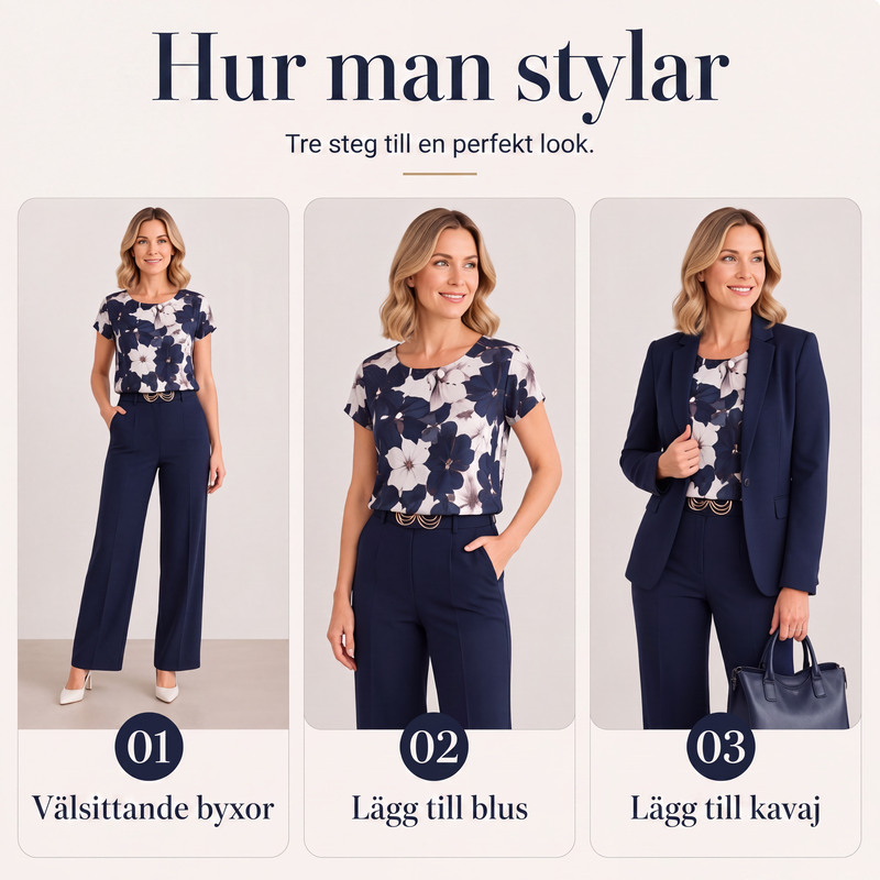 Nyhet✨ 🌸 Konstnärlig kavaj med matchande byxor – professionell stil med mjuk blomsterdetalj