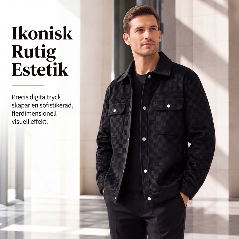 🍂Nya höstnyheter|Urban Elegant Mockajacka för Herr – Stilren Rutig Jacka med Vadderat Foder