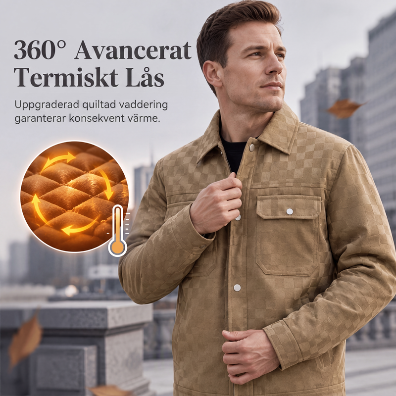 🍂Nya höstnyheter|Urban Elegant Mockajacka för Herr – Stilren Rutig Jacka med Vadderat Foder