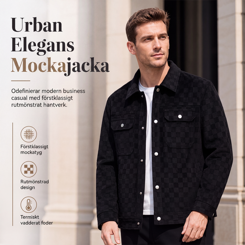 🍂Nya höstnyheter|Urban Elegant Mockajacka för Herr – Stilren Rutig Jacka med Vadderat Foder